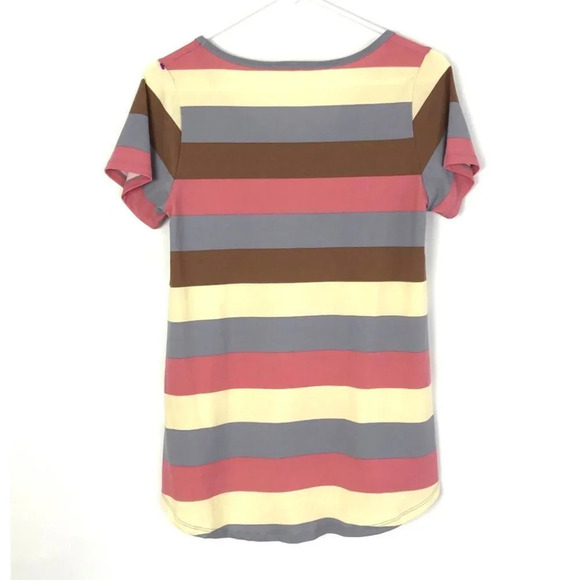 Lularoe Wide Striped Tunic T-shirt High Low Tee Womens Size XS Top Pink Blue EUC - Picture 2 of 6
